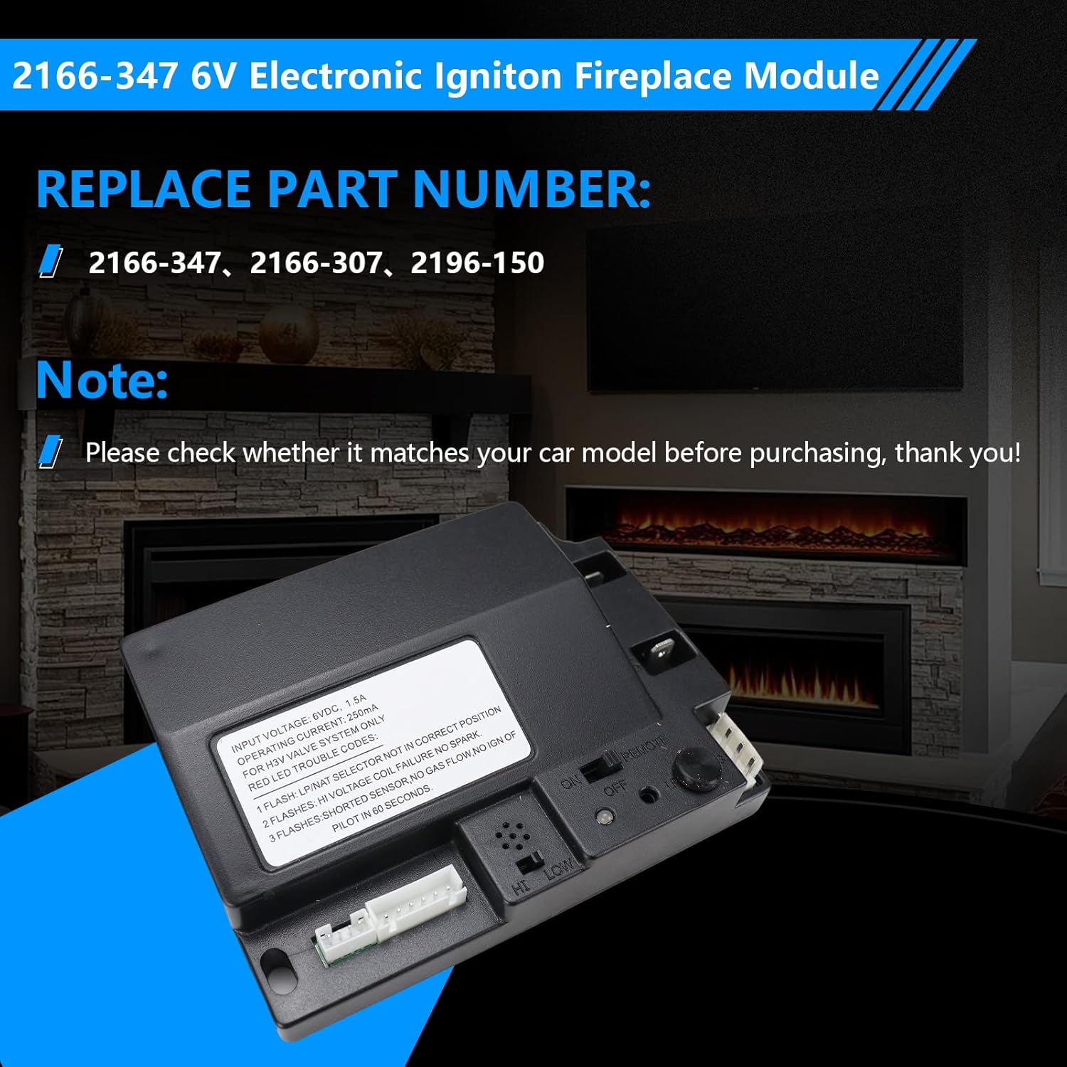 2166-347 6V Electronic Igniton Fireplace Module Compatible with Heatilator, Heat N Glo, Quadra-Fire Fireplaces – Replaces 2166-347, 2166-307 – 5-Step Flame Modulation