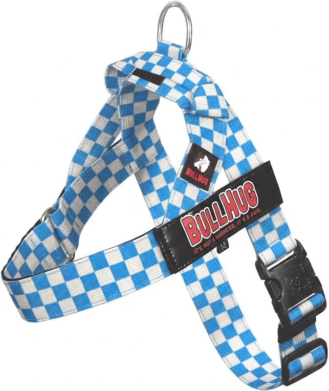 Adjustable Dog Harness– No Pull, No Choke – for English Bulldogs, French Bulldogs, Pugs & Broad-Chested Breeds – Easy, Safe Walks (Blue Checkers, Large)