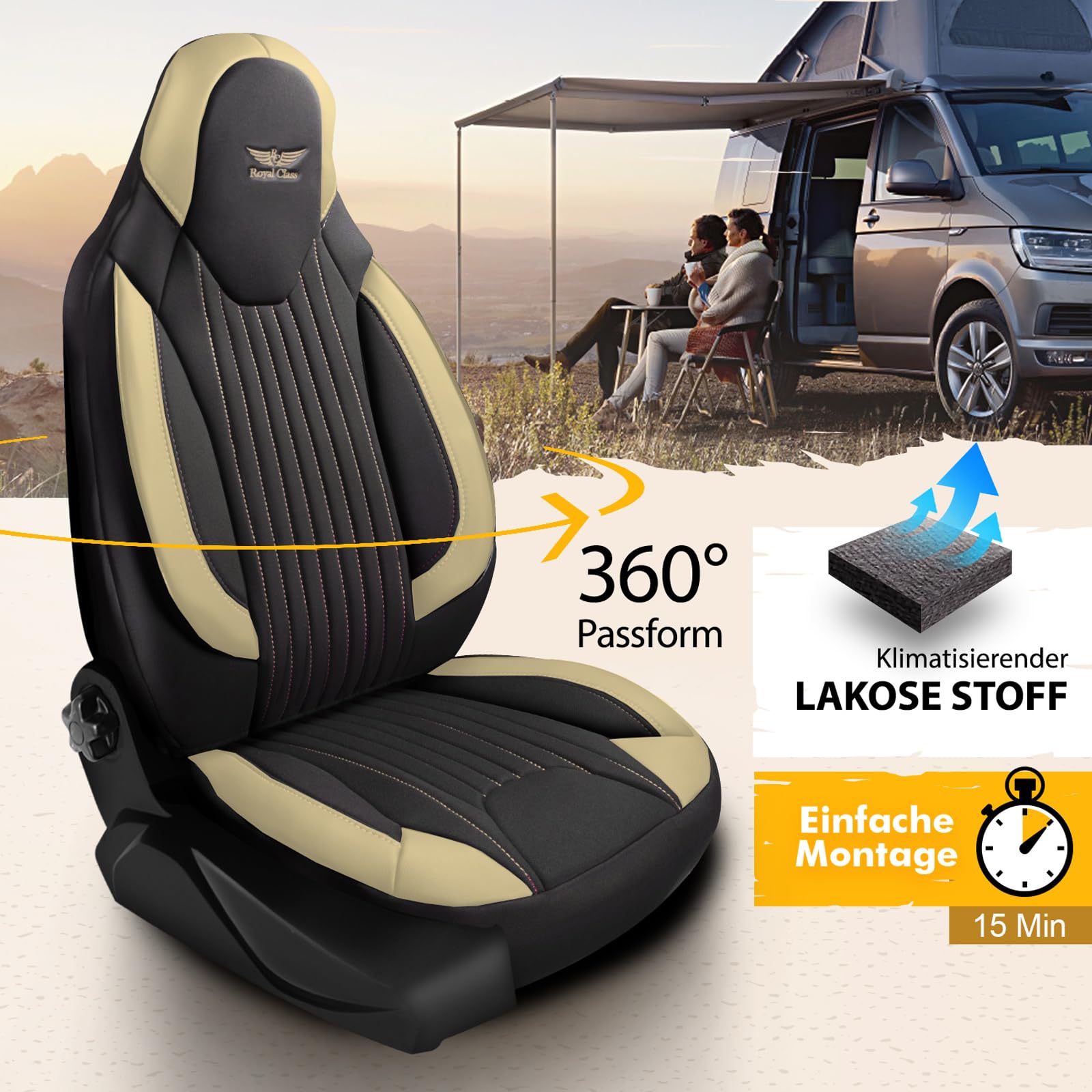 Sitzbezüge passend für Chausson Wohnmobil (Schwarz-Beige) Pilot 6.13