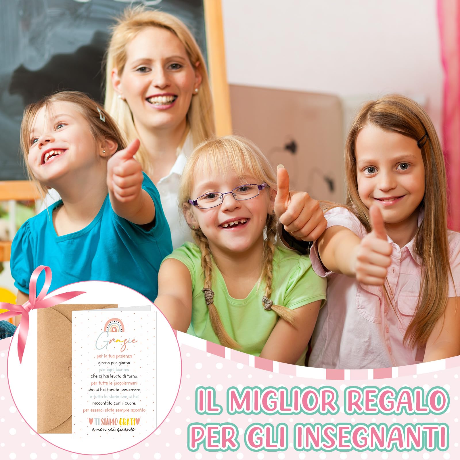 Clabby 6 Sets Regalo Maestre Fine Anno Grazie Maestra Regali di Ringraziamento 6 Segnalibri in Metallo 6 Penne 6 Biglietti di Auguri 6 Busta per Insegnante Laurea Compleanno