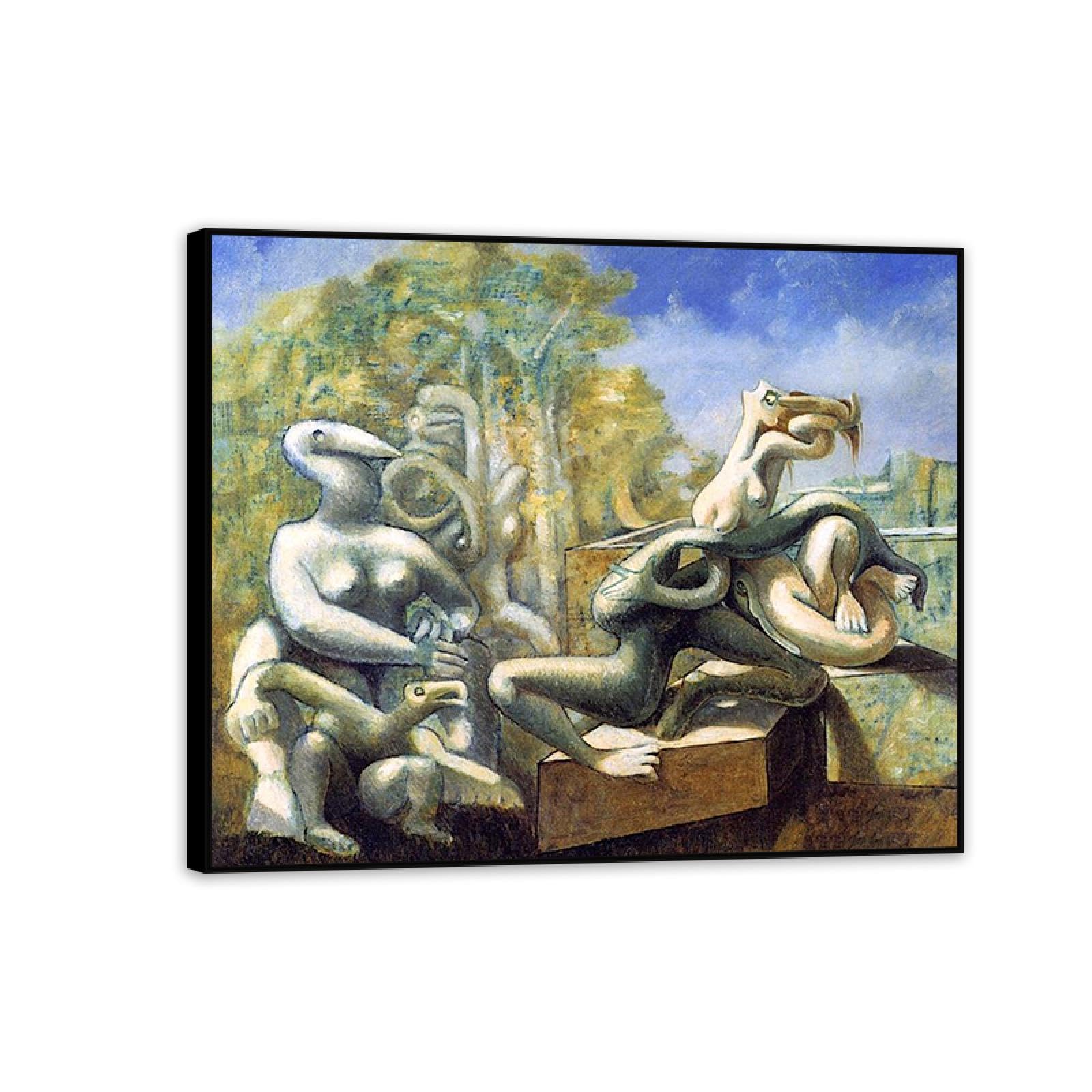 Max Ernst Canvas Wall Art Reproductions of Famous Paintings Déjeuner sur l'herbe Max Ernst Print on Canvas Artwork Wall Decor for Living room bathroom 65x50cm(26x19in) Black Framed