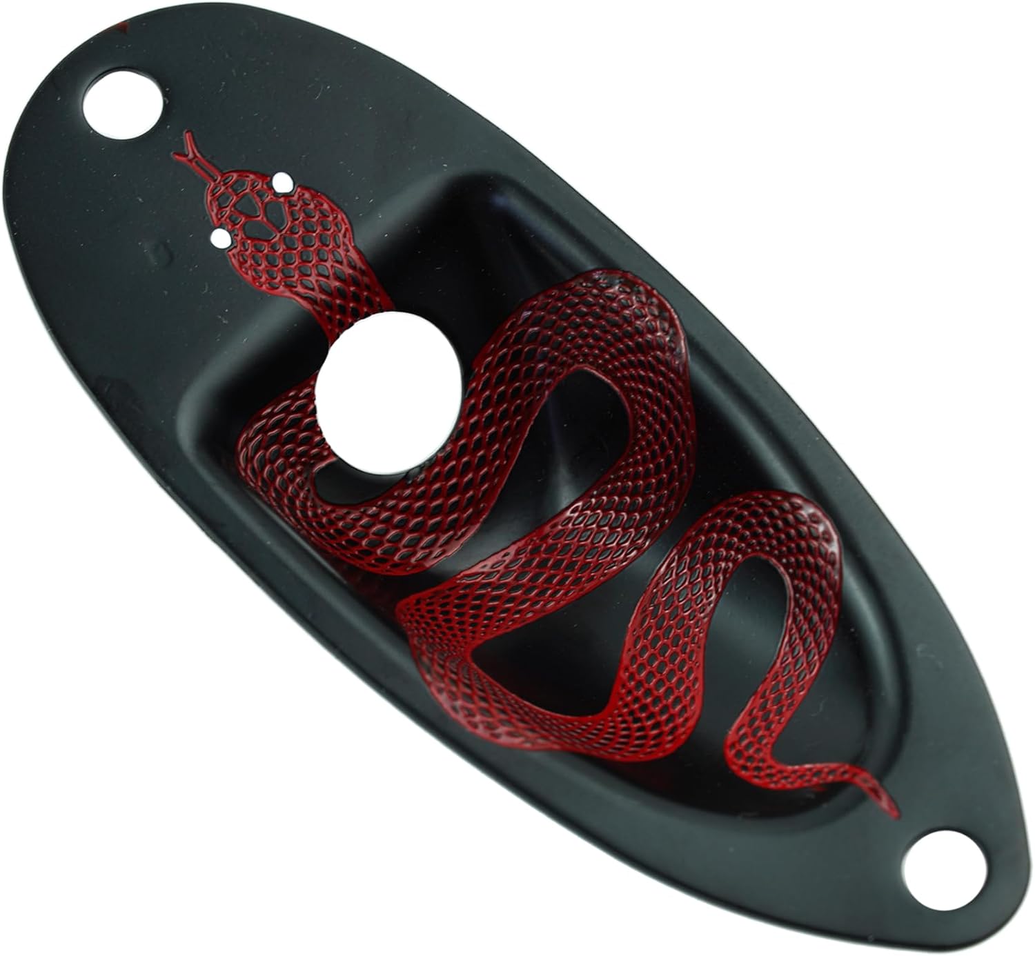 Guyker Guitar Input Jack Plate, Metal Oval Boat Shape Jackplate Socket Ferrule Output Curved with Skull Pattern for Electric Guitar Bass Replacement Parts (GJ006, Black)