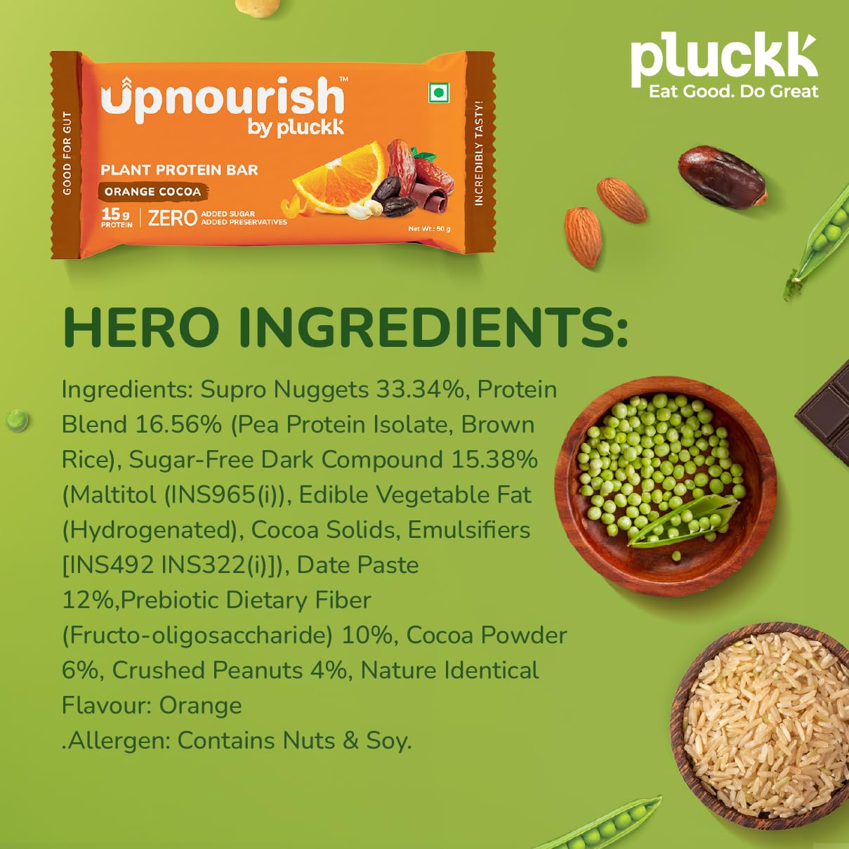 Chocolate Orange Protein Bar - No Refined Sugar (Pack of 6) | 15 g Complete Protein | Upnourish by Pluckk (Cocoa Orange) — Amazon image 9