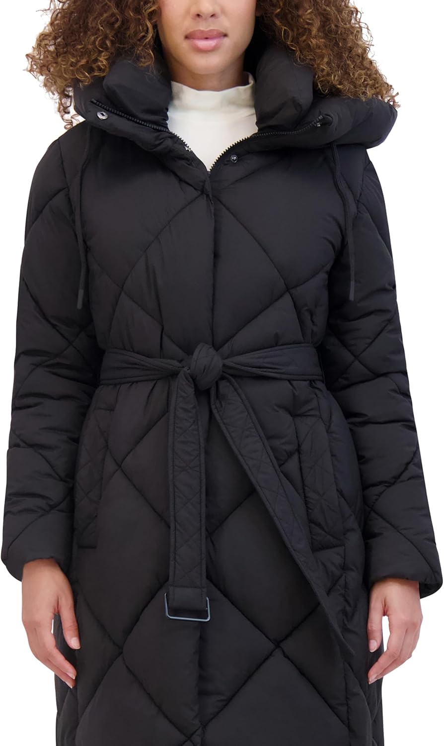 Kenneth Cole Women's Diamond Quilted Belted Puffer With Ultra Soft Plush Synthetic Fill - Image 2