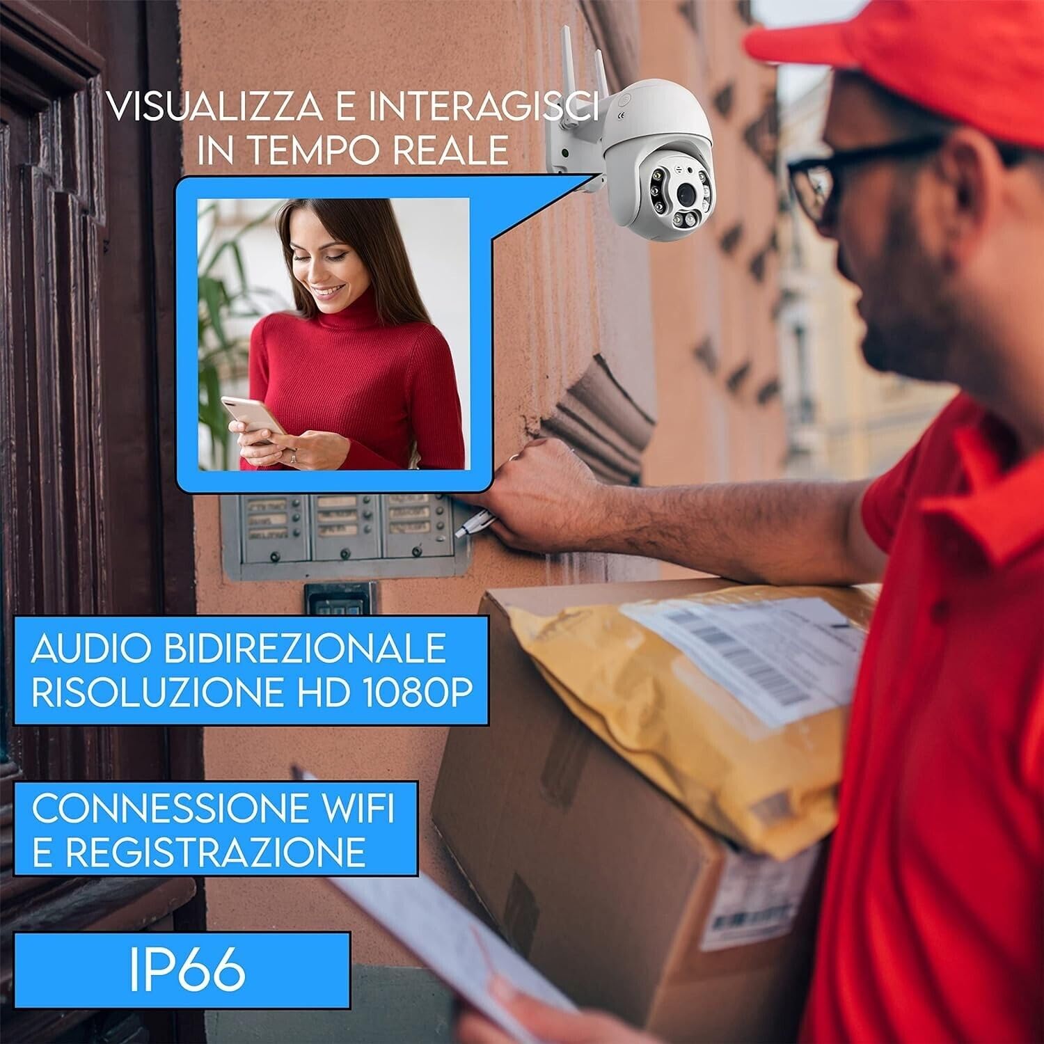 Dopa Dopastore Telecamera di Sorveglianza App YOOSEE Connessione Wifi Audio Bidirezionale FULL HD 1080P SD CARD Videosorveglianza con Sensore di Movimento per Esterni IP66