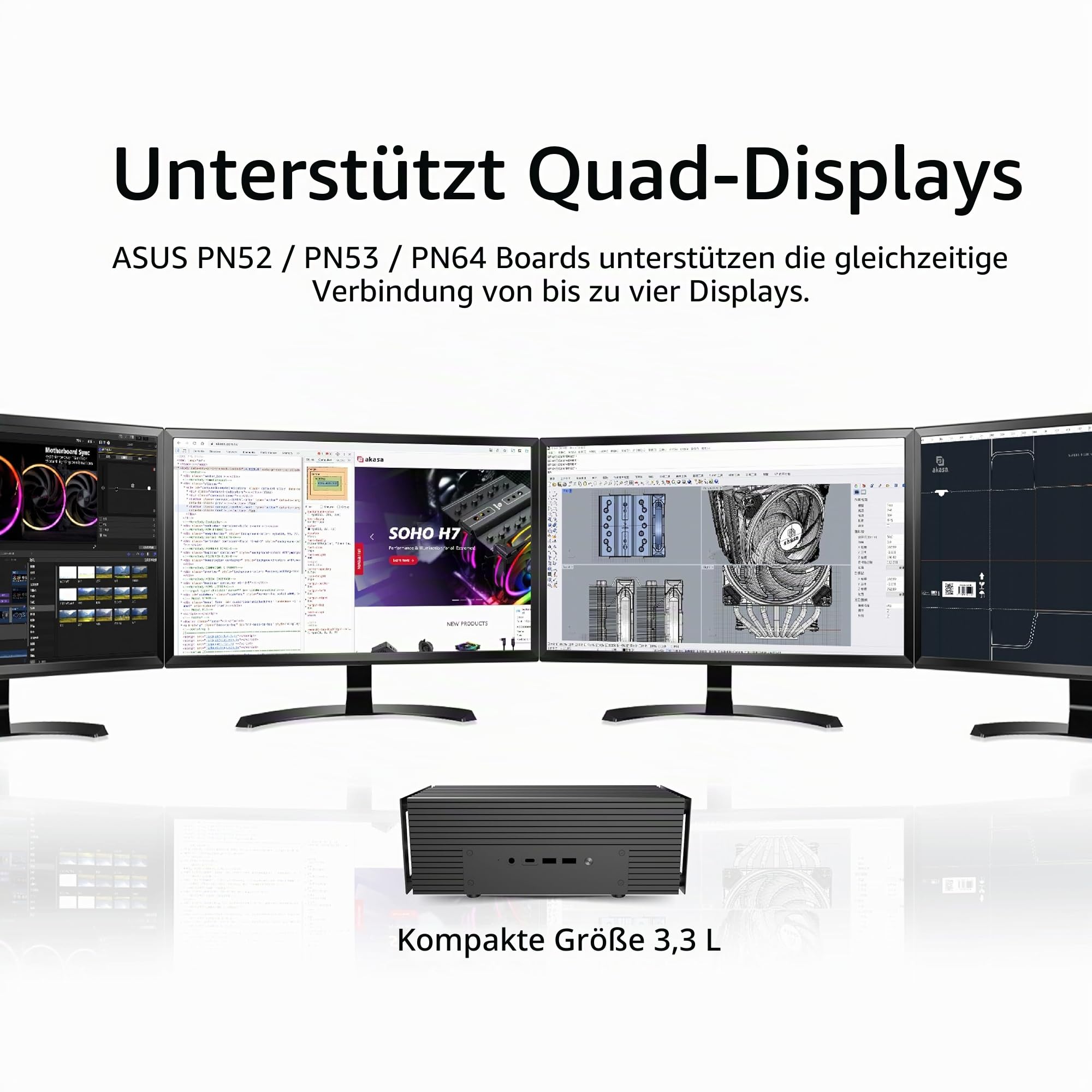 Akasa Turing Duo Pro, Designed for ASUS ExpertCenter PN53 & PN64, Aluminium Fanless NUC Case with Copper Thermal Kit, Supports up to 40W TDP, Vertical or Horizontal Placement, A-NUC99-M1B