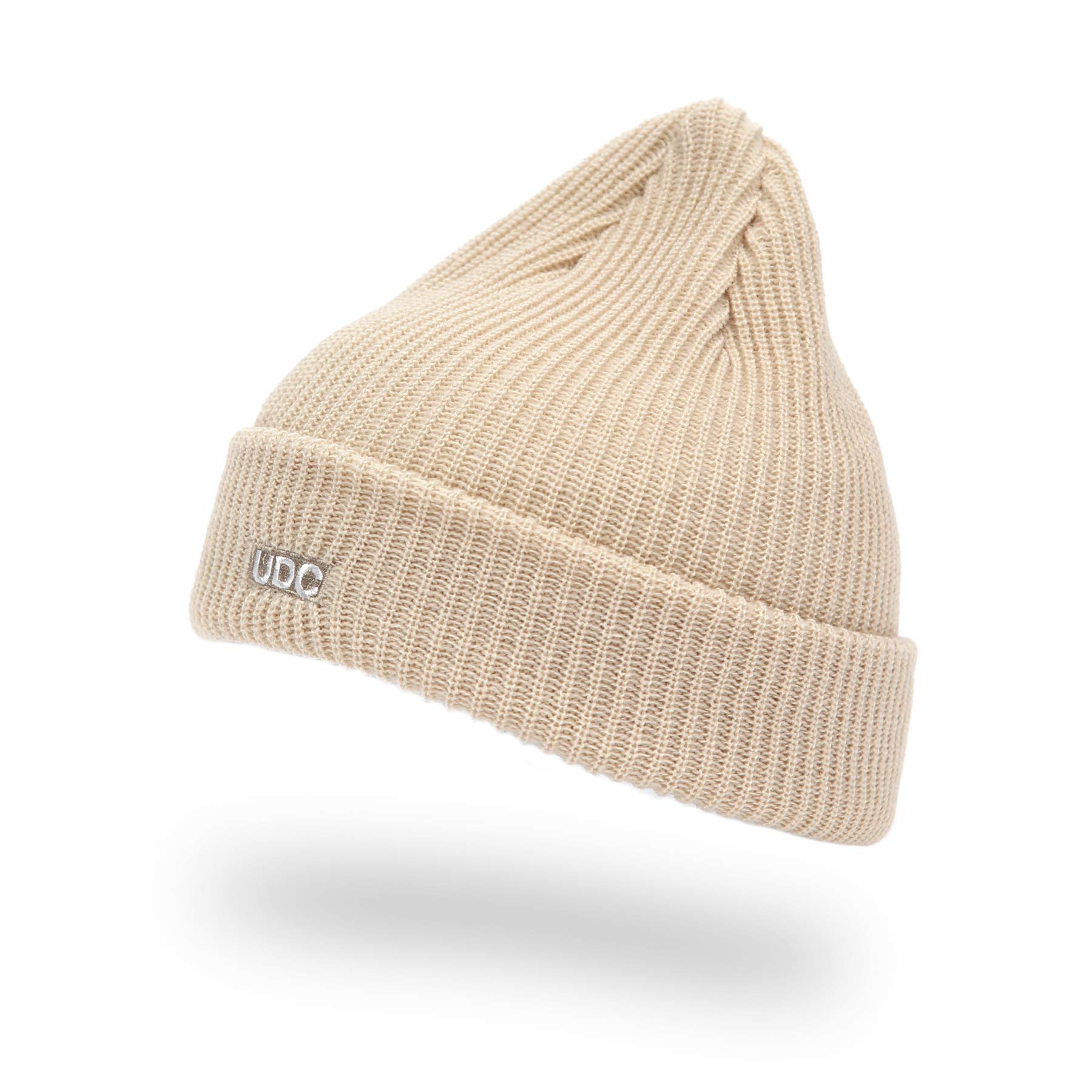 UNDERCONTROLUNDERCONTROL Stripe Pattern Roll up Skullcap Warm Winter Watch Hats Thick Knit Cuff Square Logo Patch Unisex Fisherman Beanie