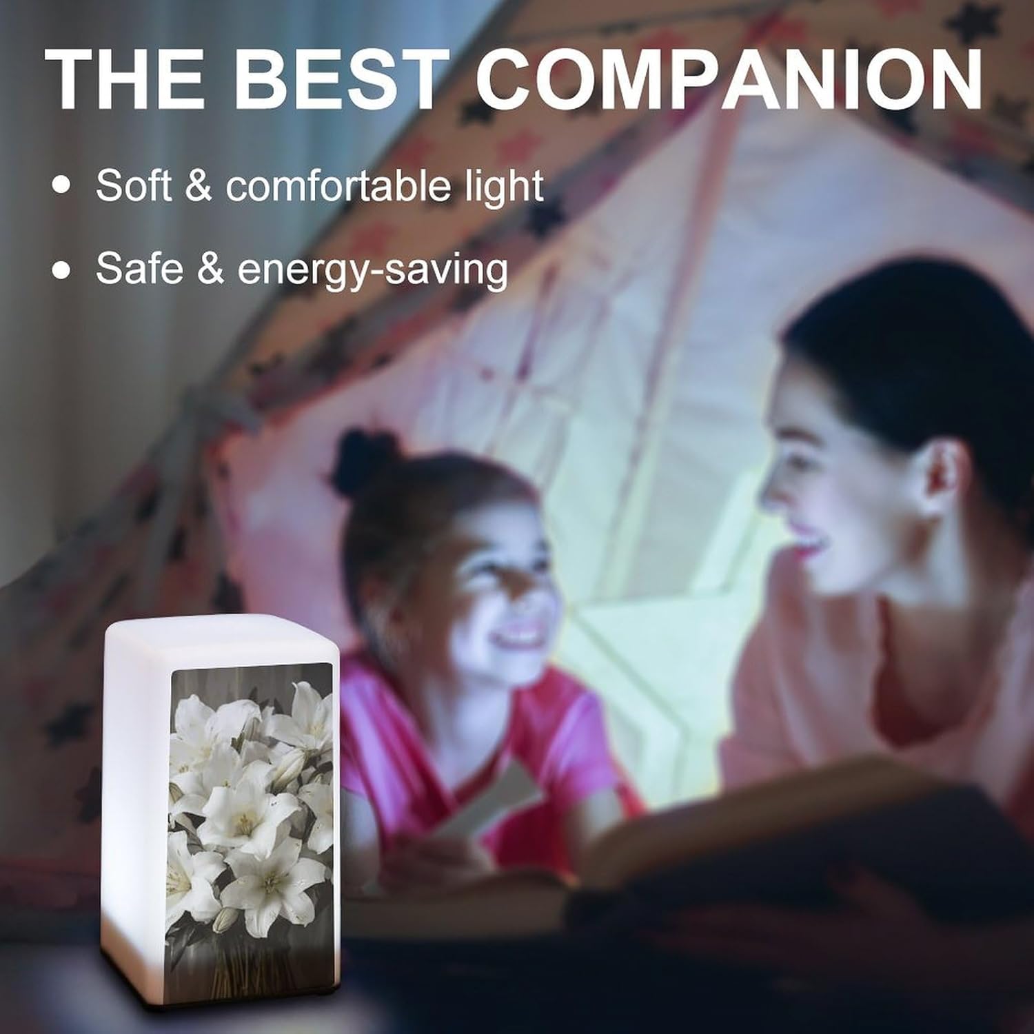 Desk Lamp Table Lamp with 2 Lighting Modes Battery Operated White Lily Bouquet Reading Lamp for Bedroom Nightstand