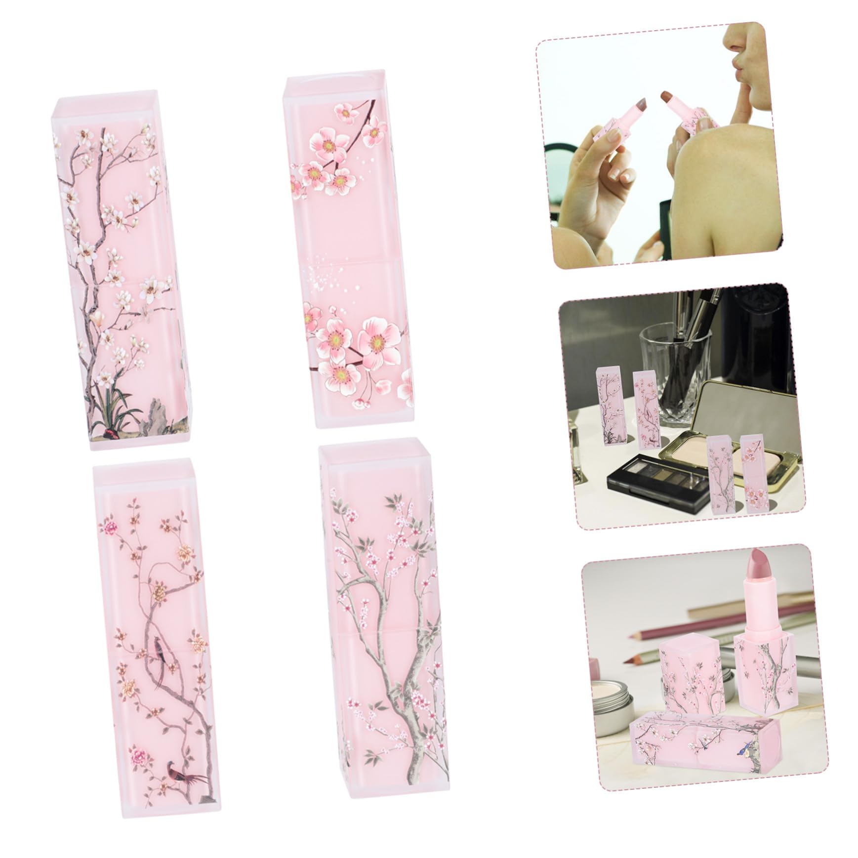 Tubo de Lápiz Labial Estilo Chino Abs Rosa 4 Piezas