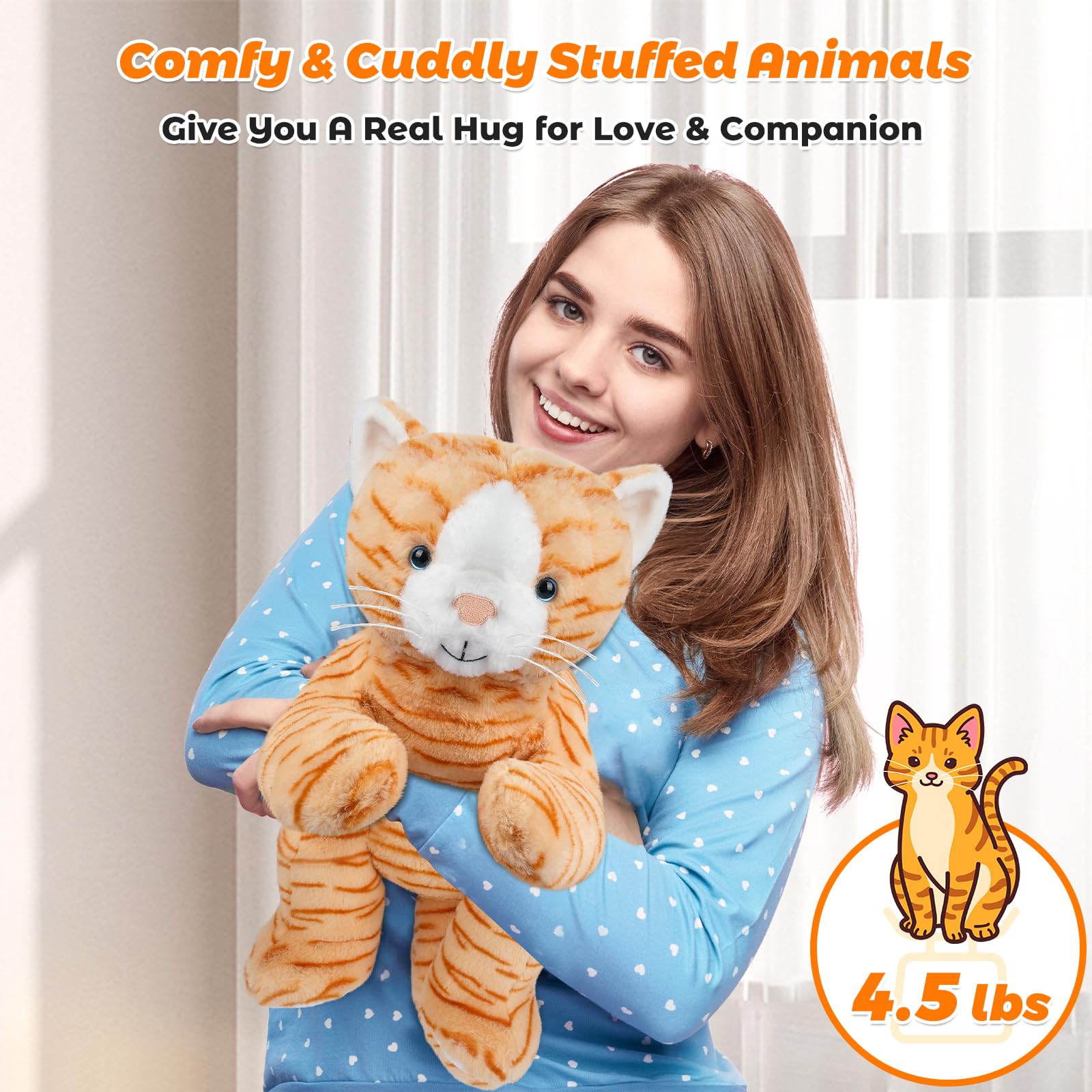 Animales de peluche con peso de gato de 25 pulgadas y 4.4 libras para mayor comodidad, almohadas de peluche suaves para niños, peluches grandes con bolsa de cerámica extraíble, regalos para adultos,