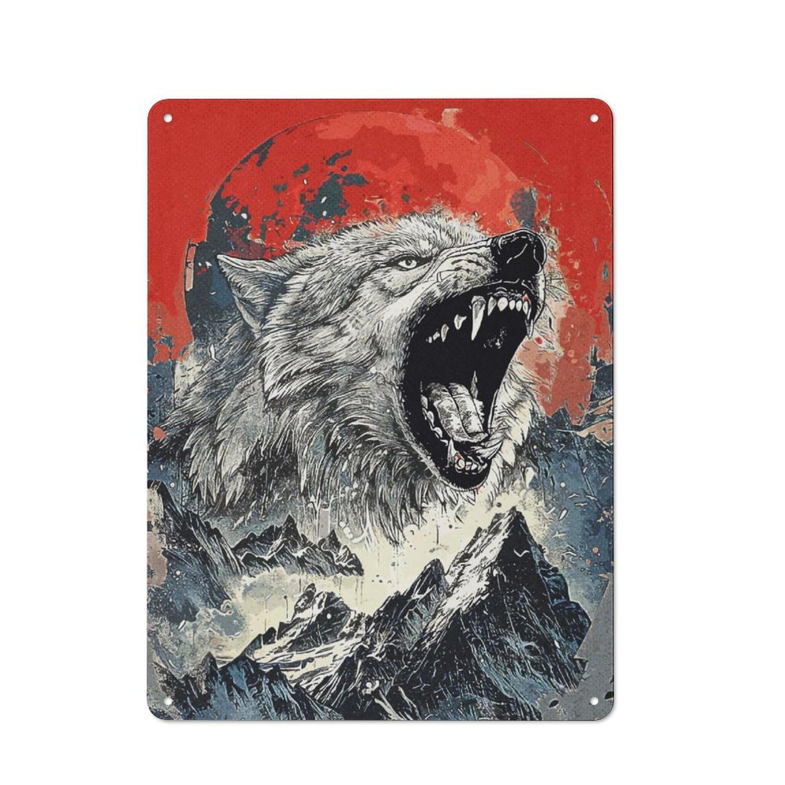 Junmoney Wolf Wild Nature Rustic Metal Plaque 40X30cm For Hobby Room Or Studio, For Vintage Wall Decor Fans, For Garage And Workshop Walls