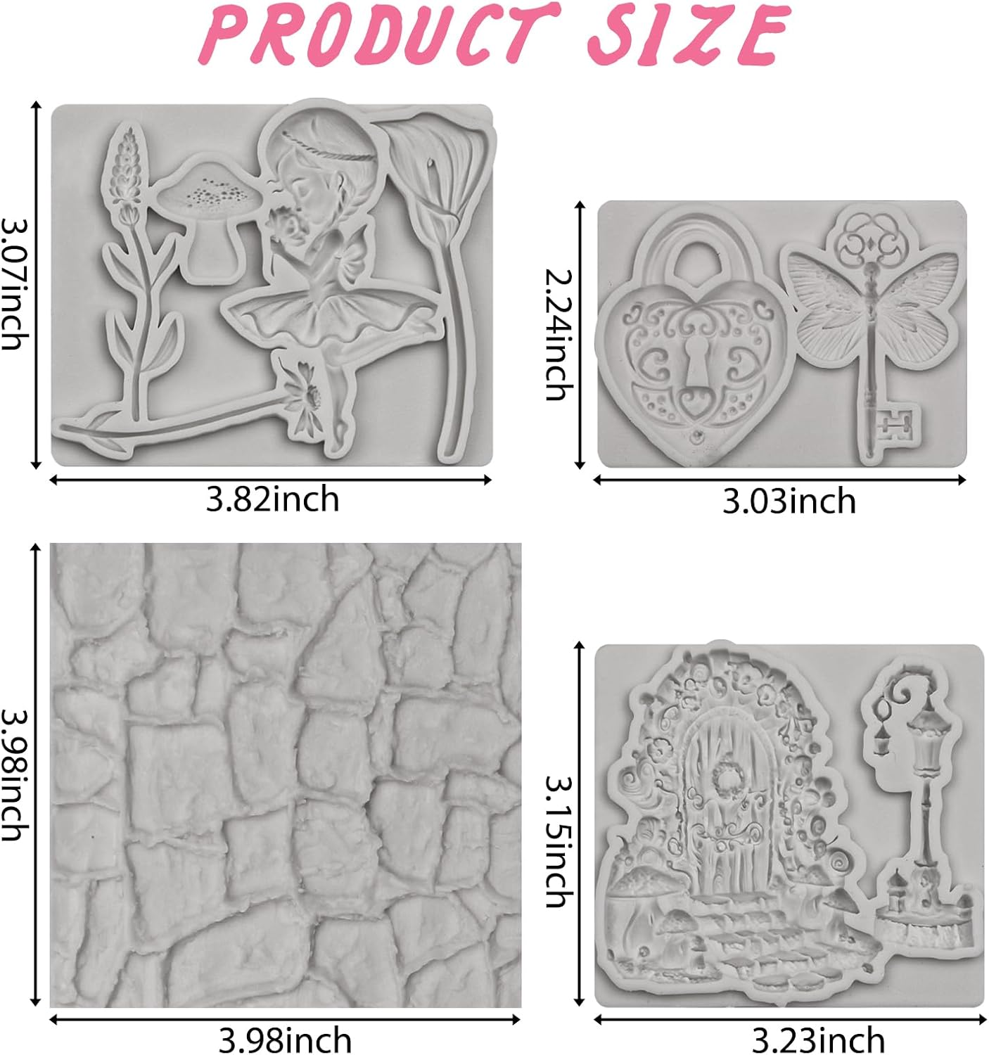 Fairy Garden Silicone Molds,Door Lock and Key Fondant Molds Stone Wall Pattern Clay Mold Stone Wall Pattern for Cake Decoration Paste Polymer Clay