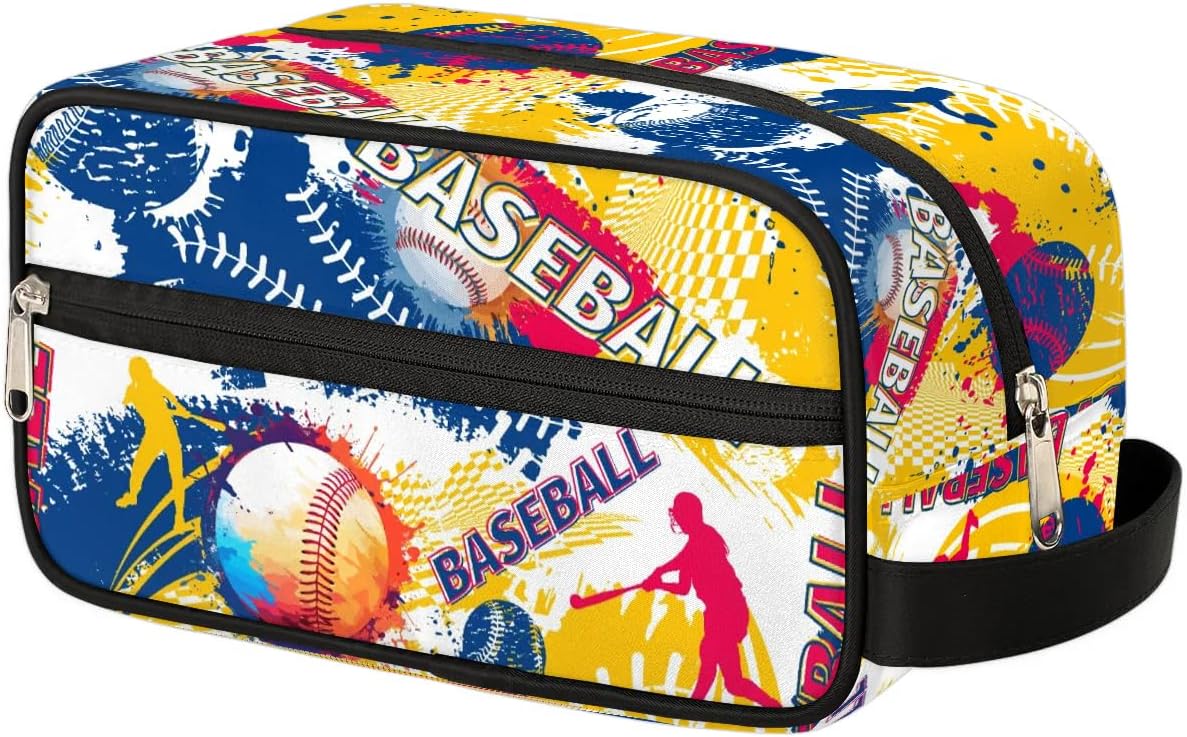 Travel Toiletry Bag for Women & Men,Waterproof Lightweight Makeup Cosmetic Bag Organizer with Handle & Zip Pockets Shaving Toiletries Bag for Gym,Beach - Baseball