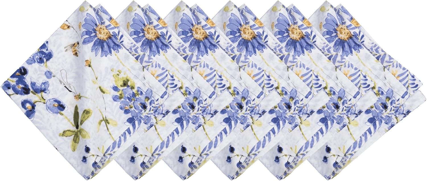 C&F Home Lovely Blues Cotton Cloth Napkins Set of 6 Floral Design All Seasons Kitchen Dining Dinner Table Machine Wash Decor Decoration Blue