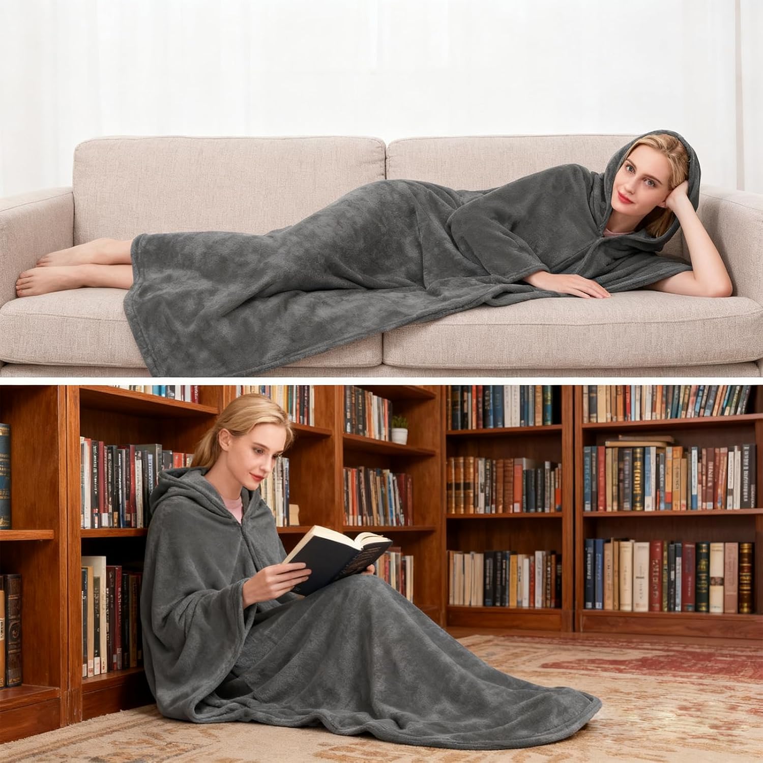 Wearable Blankets Hoodie for Women and Men Birthday Gifts for Women Men Fleece Hooded Blanket for Adult Large Grey Mom Dad Great Birthday Christmas Gifts Idea(70 * 62in) - Image 2