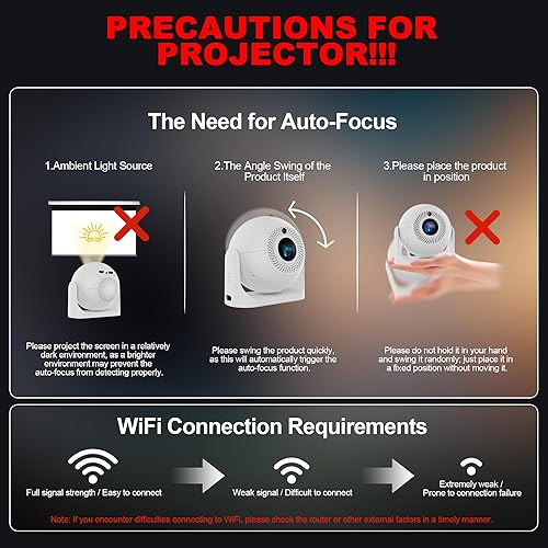 Miniatura 6 de Mini proyector portátil con WiFi y Bluetooth, proyectores de películas de video 1080P para exteriores, proyector giratorio de cine en casa para