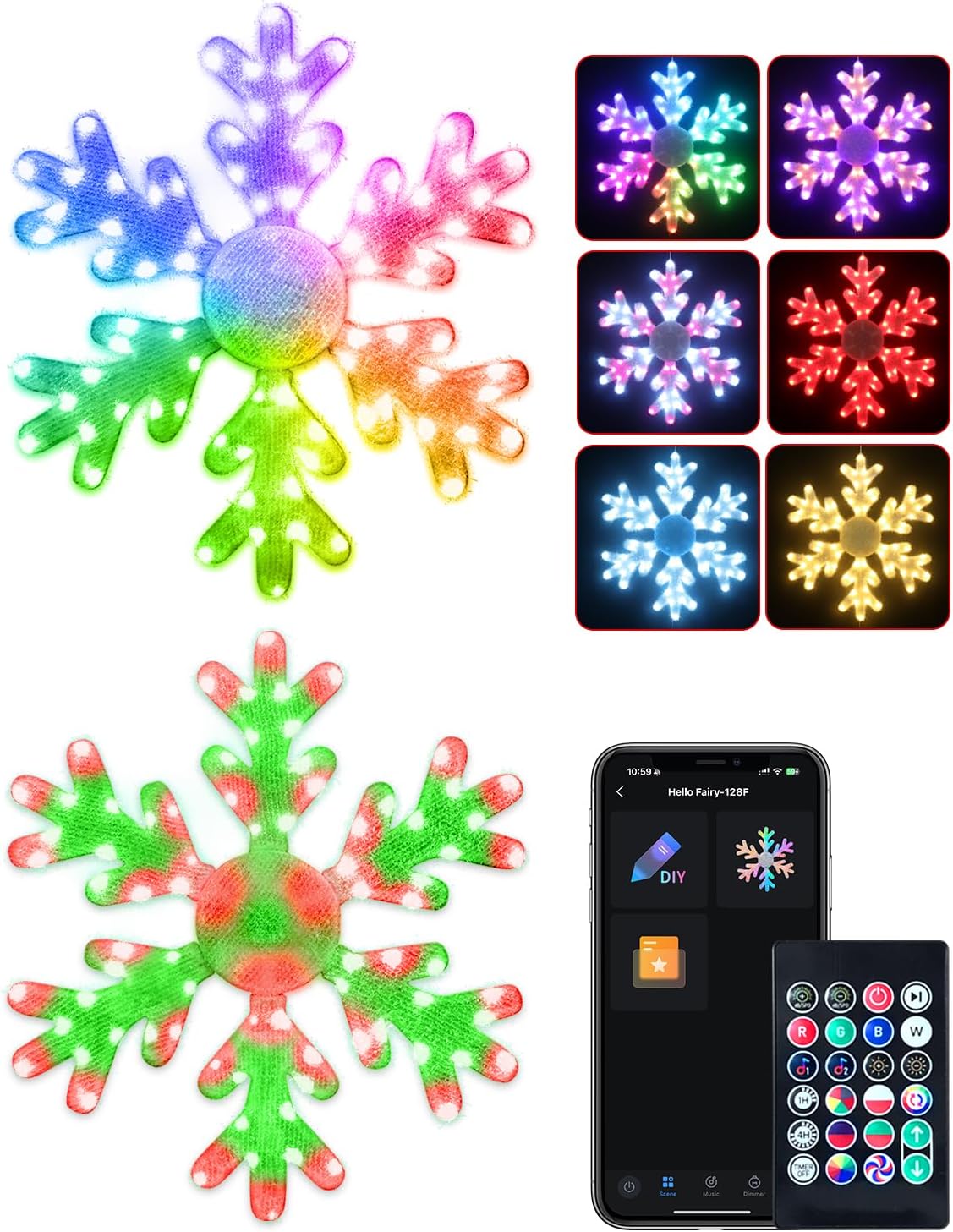 32" Smart Snowflake Christmas Lights Outdoor 2 Pack – APP Control, DIY Color Changing, 100+ Effects, Music Sync, Group Control, Plug In Large Foldable Waterproof LED Holiday Decor for Window Wall Yard