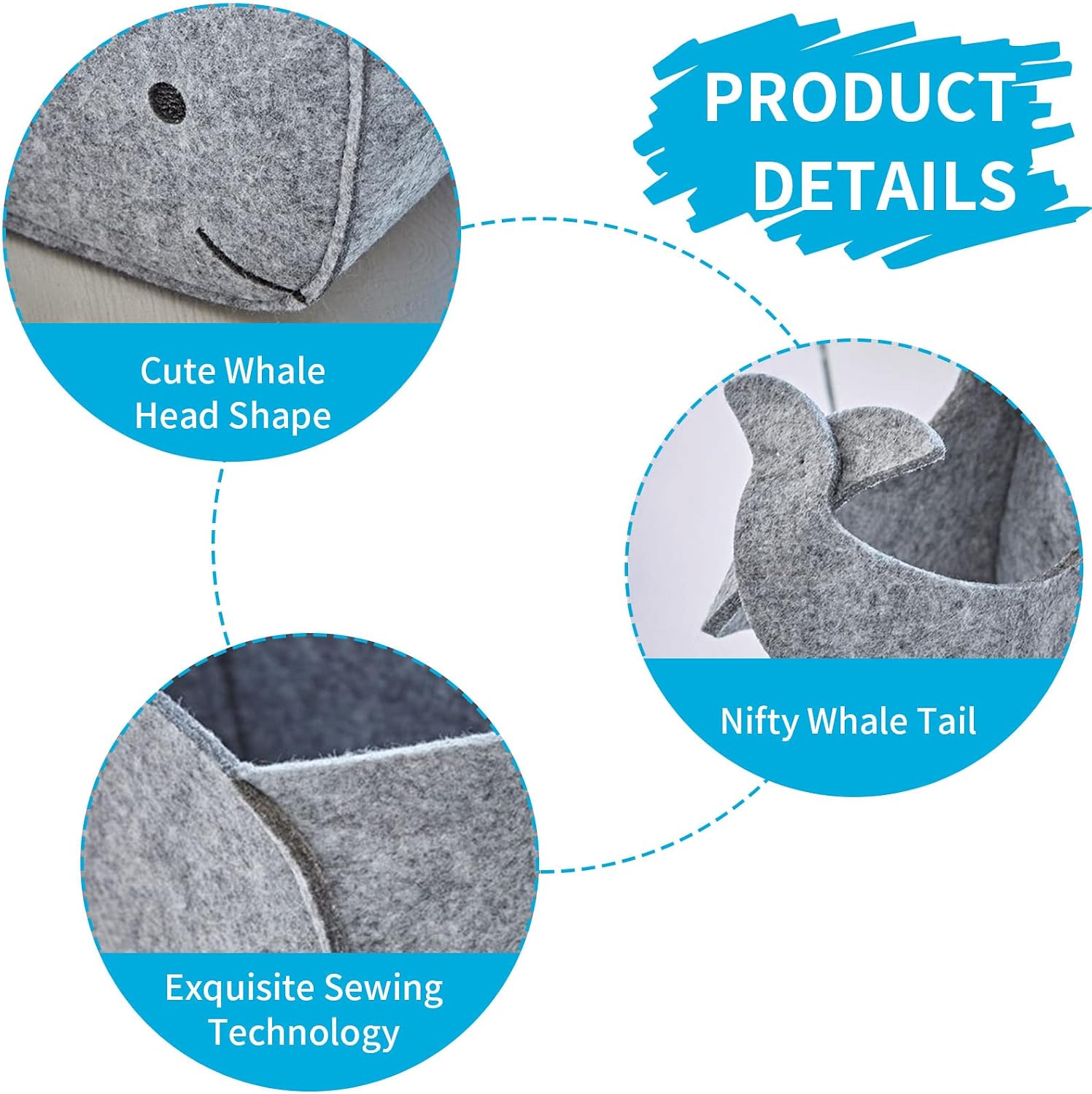 Storage Basket Felt Storage Bin Whale Shaped Collapsible & Convenient Box Organizer with Carry Handles for Home Bedroom Closet Babies Nursery Toys (Small)
