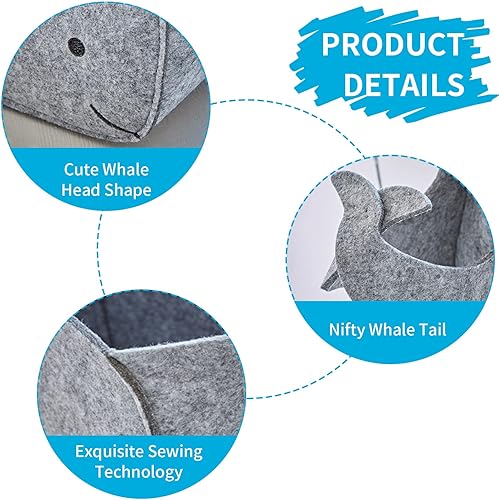 Miniatura 4 de Cesta de almacenamiento de fieltro con forma de ballena plegable y conveniente organizador de caja con asas de transporte para el hogar, dormitorio,