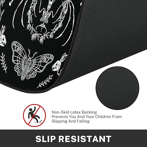 Miniatura 6 de ArtSocket Juego de 2 alfombras y tapetes de cocina de Halloween, antideslizantes, lavables, gran diseño gótico de conejo, polilla negra, alfombra de