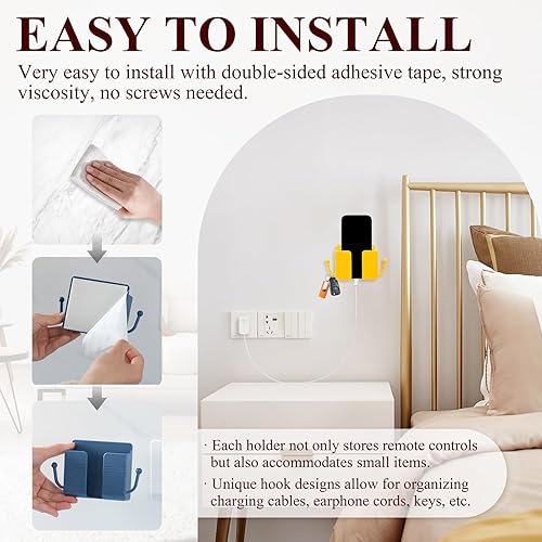 Miniatura 4 de 4Pcs Wall Mount Phone Holder Adhesive Wall Phone Mount Charging Stand and Remote Control Stand Multipurpose Socket Pocket Universal Deck Storage Box