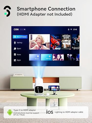 Vista 4 de SOOMFON Mini proyector 1080P Soporte – Proyector portátil de película de video pequeño Bluetooth 5.1 Auto Keystone enfoque eléctrico