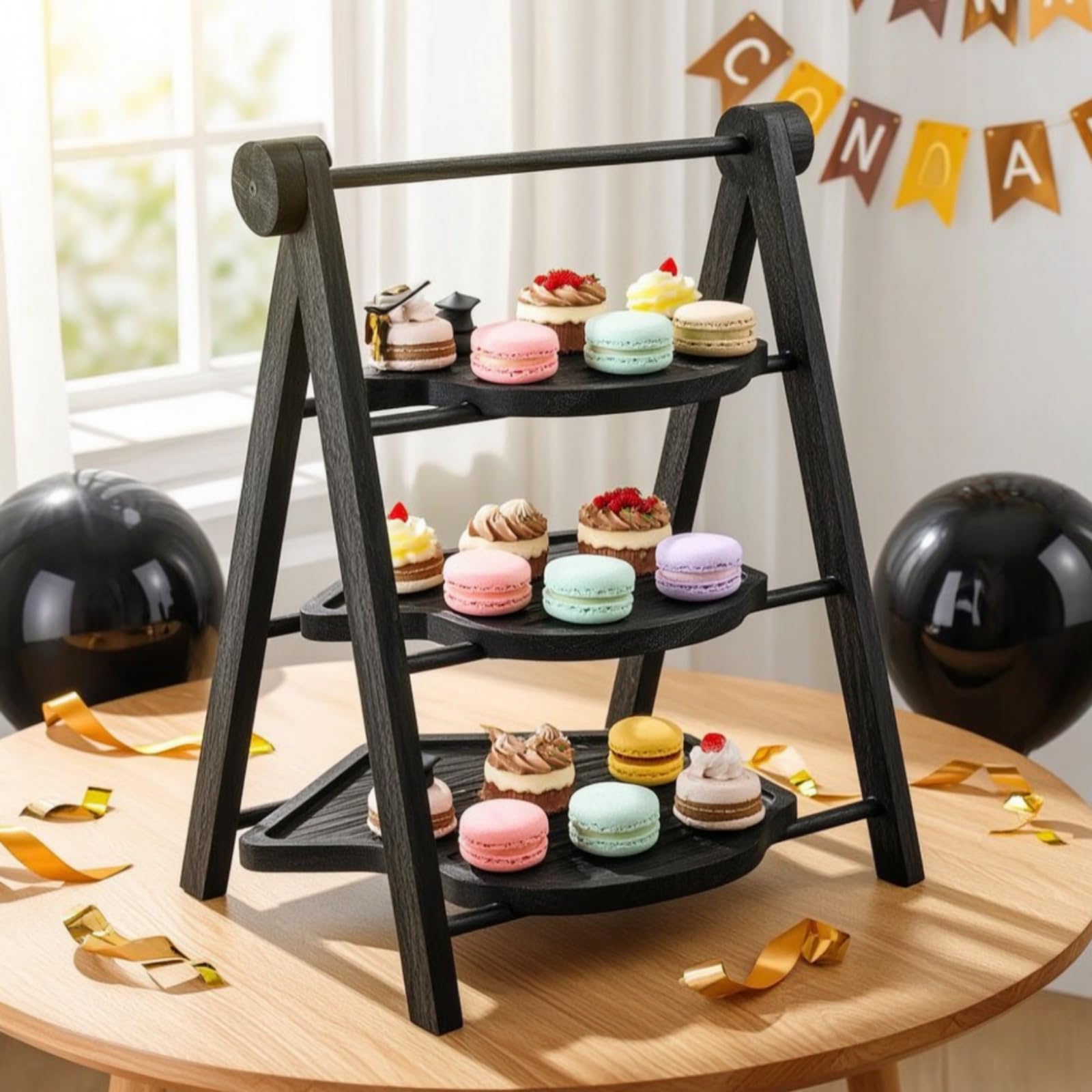 Baoblaze Mensola Espositiva Multistrato Scaffale Espositore Ripiano Supporto in Legno con Tre Vassoi Cuore Aste Laterali Tonde Richiudibile per Comodo