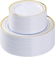 Vista 10 de BESTVIP 100 piezas de plato de plástico transparente, platos desechables para fiesta con 50 platos para cena y 50 platos para postre, plato