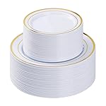 BESTVIP 100PCS Gold Plastic Plate, Disposable Party Plates with 50 Dinner Plates and 50 Dessert Plates, Plastic Plate for Parties, Wedding and Birthday