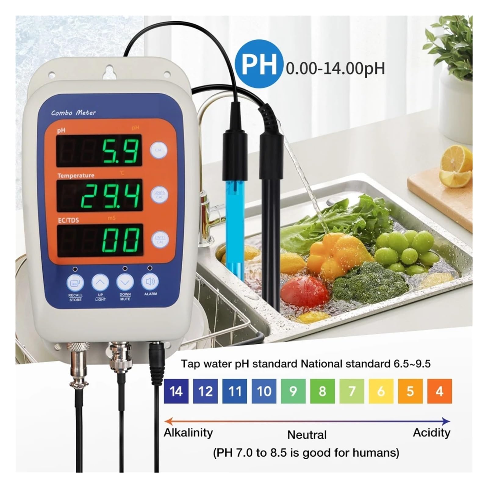 4 W 1 Online Tester Jakości Wody, Miernik Wielofunkcyjny, PH, Temperatury, TDS, EC, Analizator ATC 0, 60,0°C