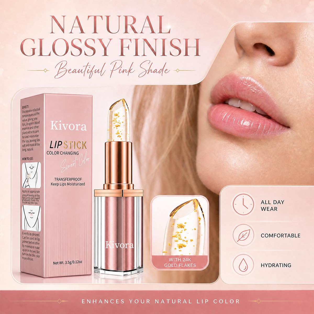 Kivora Rose Gold Lipstick 2 Pack - Long Lasting Tint -5