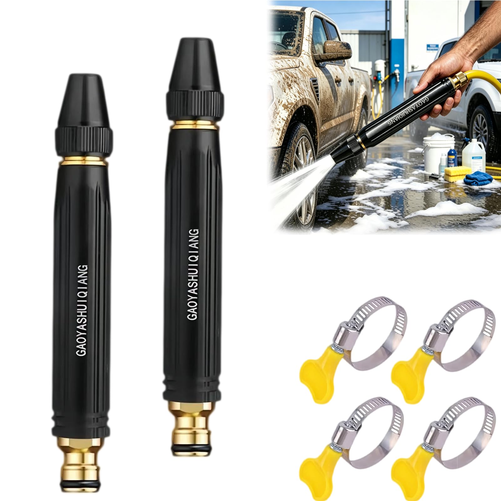 High-Pressure Water Gun&Hose Nozzle,Heavy Duty Adjustable Twist Hose Nozzle Jet Sweeper Nozzle&Jet Nozzle Power Washer for Garden Hose,Powerful High-Pressure Home Car Wash & Garden Sprayer (2PCS)