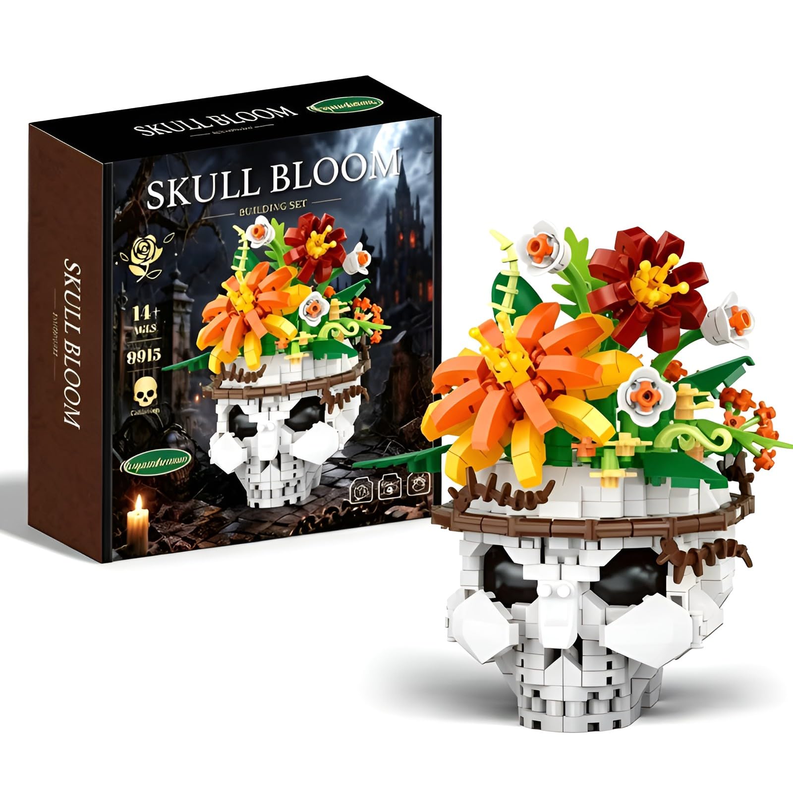 Skull Flower Micro Mini Building Kit, Vibrant Mixed Blossom Bouquet Model