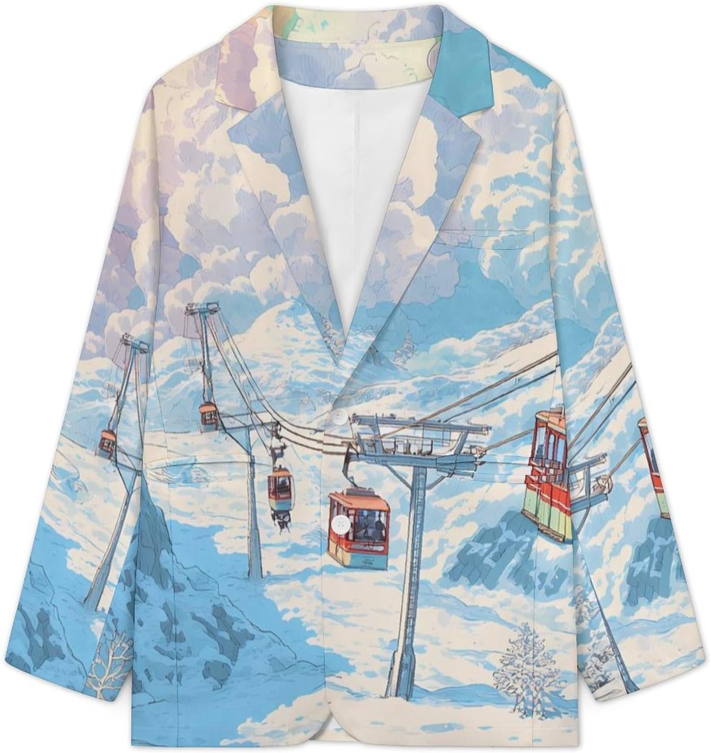 Rainbow Ski Cable Car Suits Blazer for Men Buttons Jacket Coat Business 6X-Large