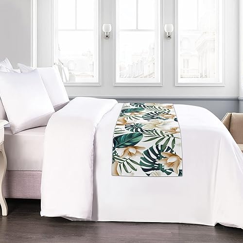 Miniatura 3 de BIGCARJOB Corredores de cama florales tropicales para dormitorio, bufandas para cama tamaño Queen, bufanda de cama estilo hojas tropicales para
