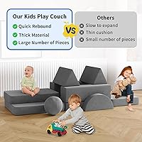 Vista 8 de 12 sofás modulares de juego para niños con 2 bolas y túnel, sofás de juego para niños pequeños para sala de juegos, sofás modulares para juego