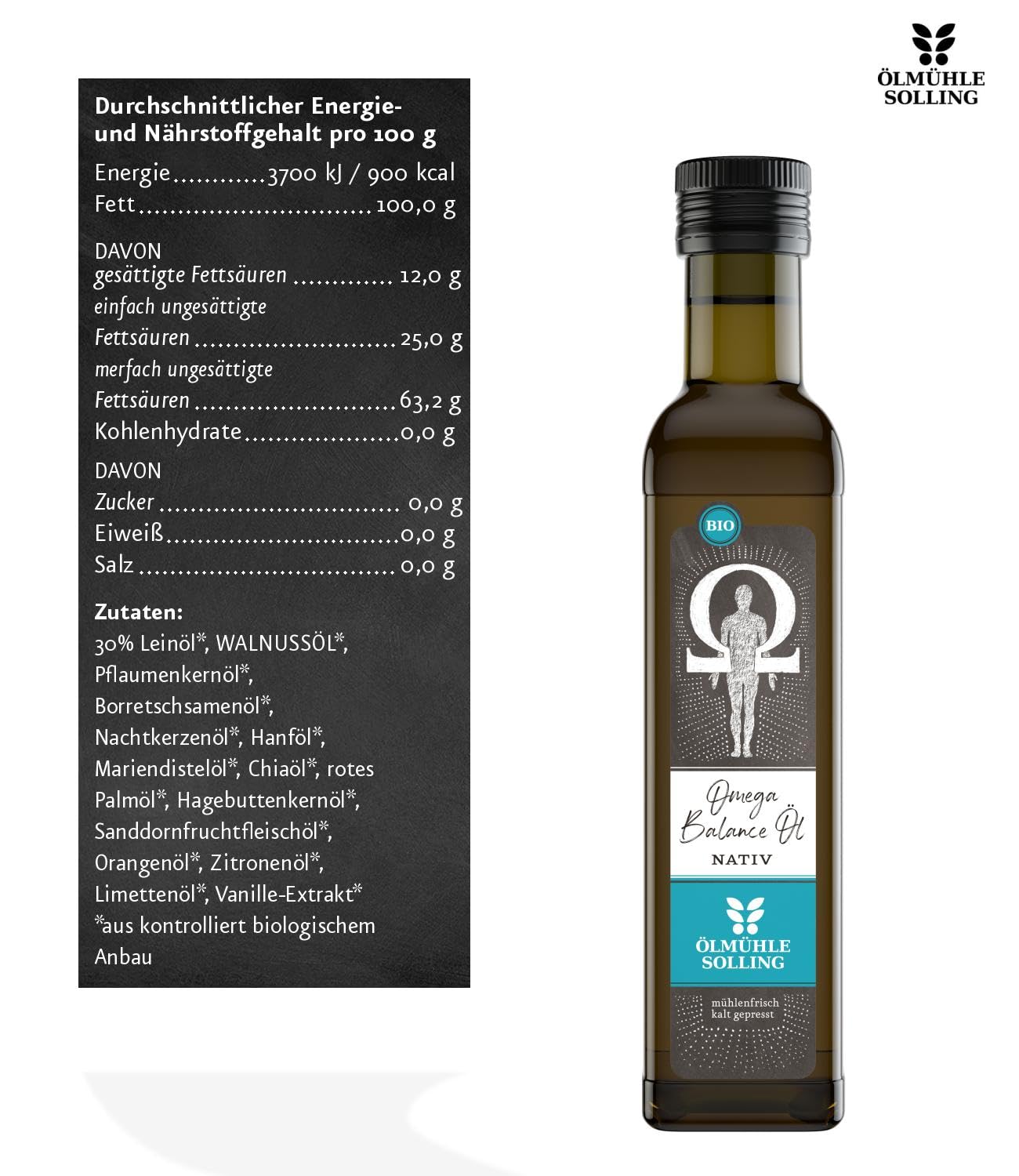 Ölmühle Solling Omega Balance Öl nativ - BIO, 1er Pack (1 x 250 ml)