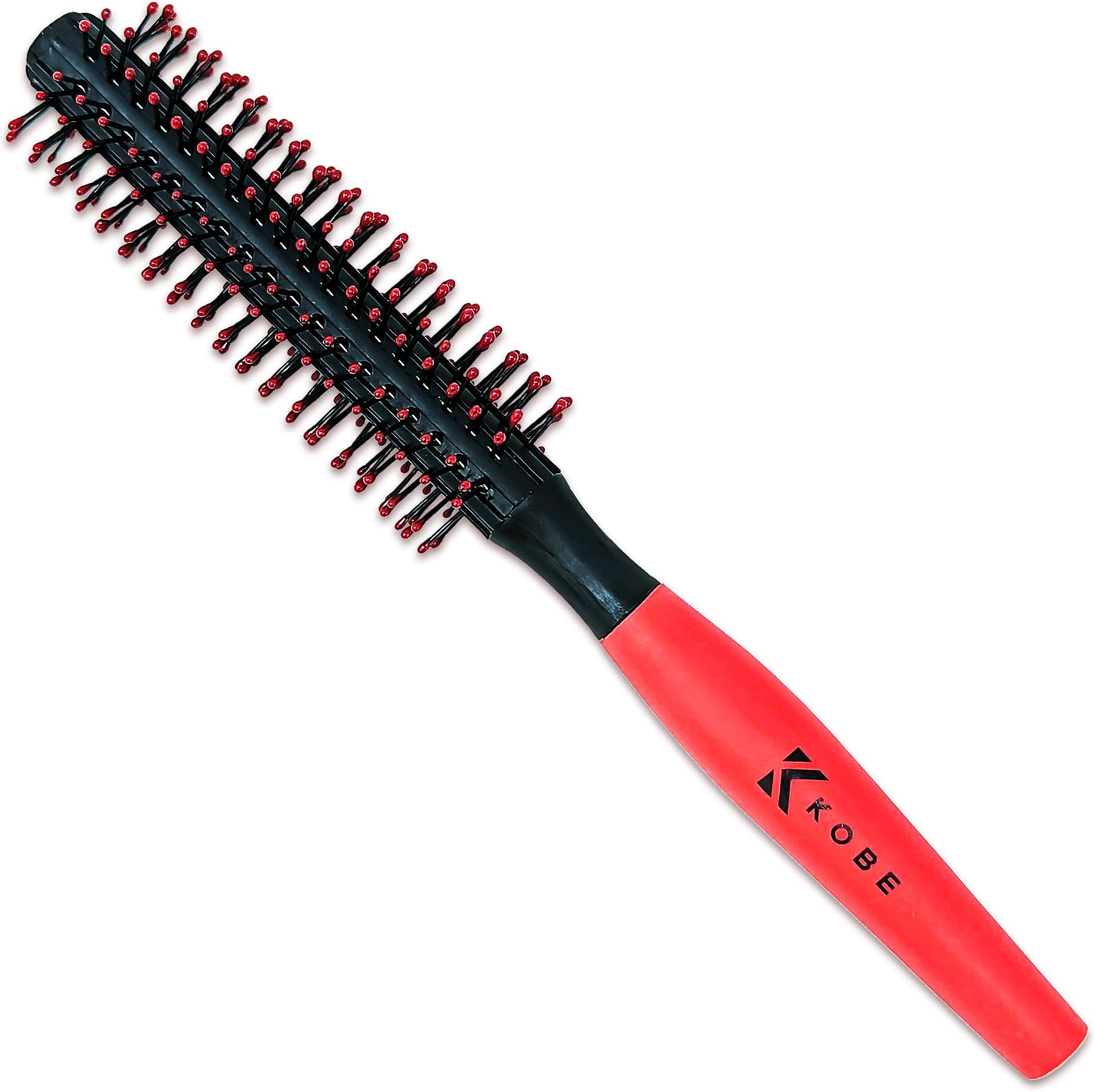 Kobe Professional Quiff Roller Small Round Hair Brush with Red Rubber Grip Handle - Slick Back, Curly, Ideal round hair brush for men and Barbers