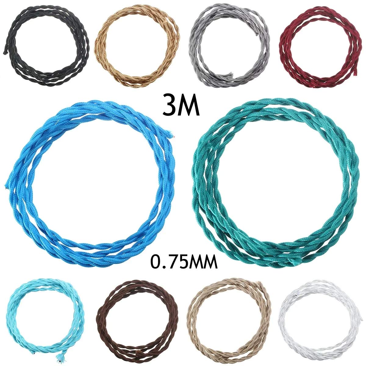 5m 2/ 3 Core Twisted Vintage Style Color TWIST Braided Fabric Cable