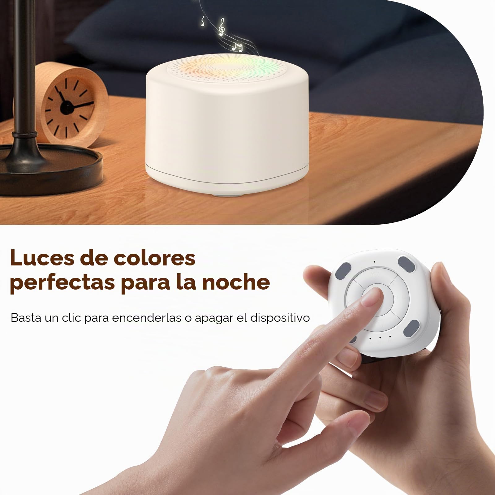 Ruido Blanco Bebe, Adultos White Noise Machine con 20 Sonidos para Dormir & Luz Nocturna | Portátil con Memoria para Música Relajante, Sonidos del Océano y Brown Noise (USB-C)