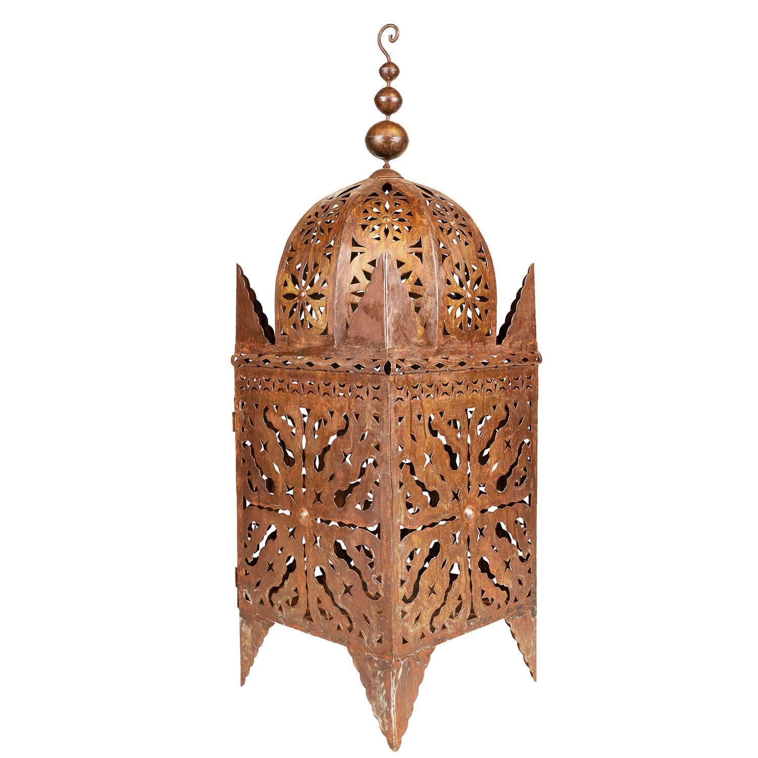 Frane - Farol oriental hecho a mano de metal en óxido 80 cm