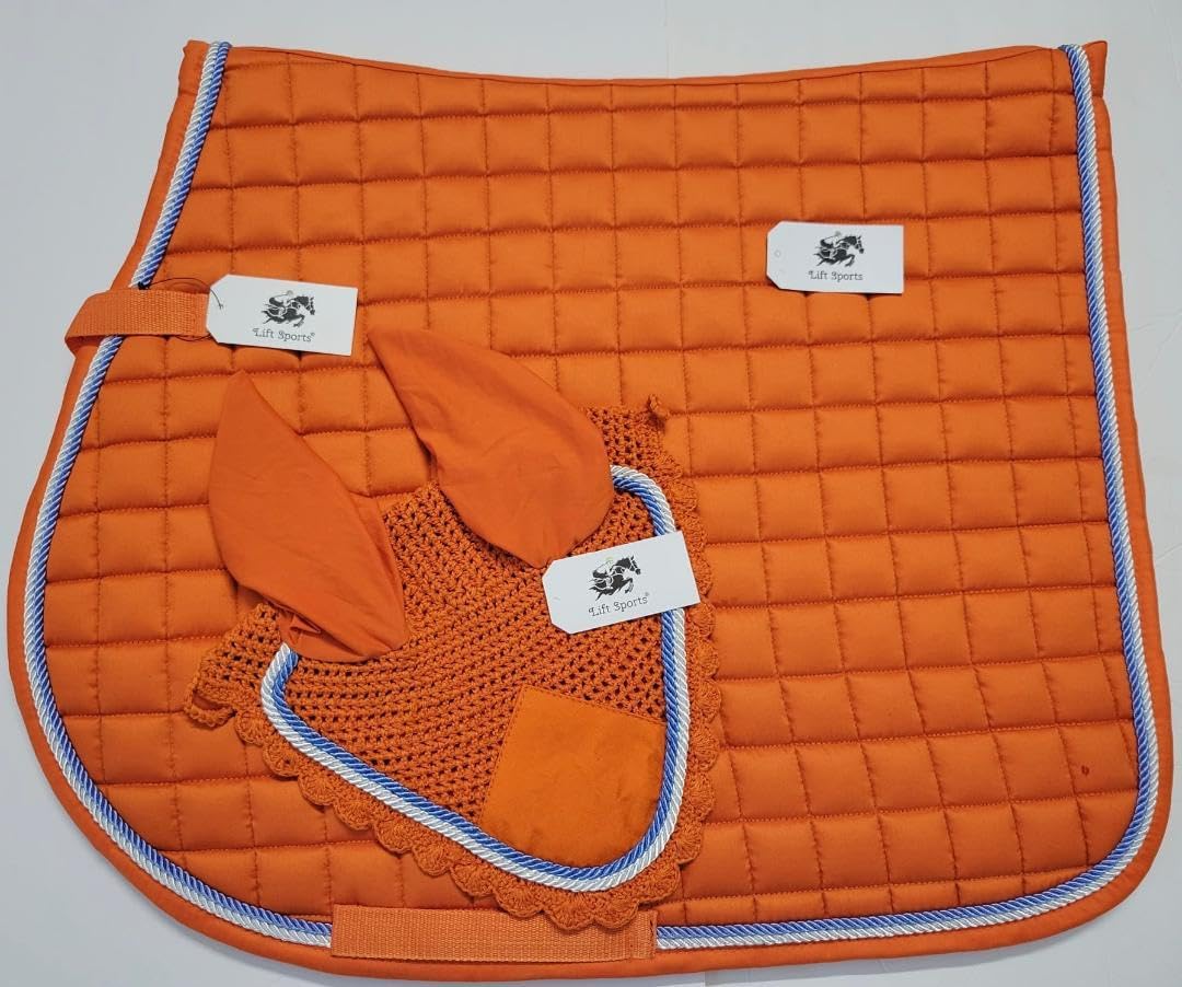 Horse All Purpose English Saddle Pad Set with Matching Ear Bonnet English Full Horse Size