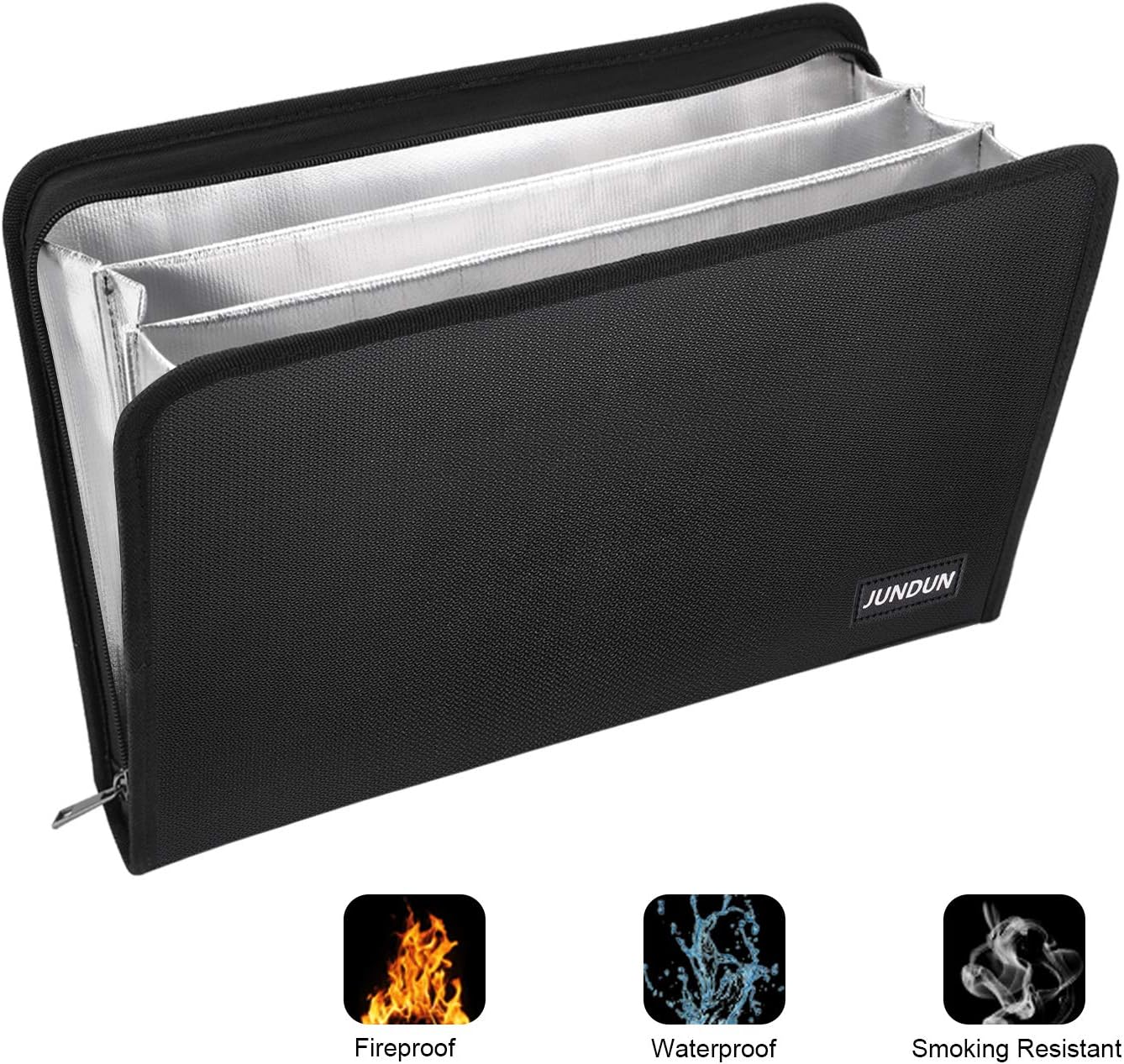 Fireproof Document Bag,14.2”x10” Triple Layers Fire Resistant and Waterproof Money Bag with 3 Letter Size Pockets,Fireproof Safe Storage Envelope for Cash,Passport,Jewelry and Laptop