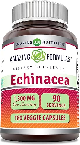 Amazing Formulas Suplemento de equinácea 1300 mg por porción 180 cápsulas vegetales Sin OMG Sin gluten Fabricado en Estados Unidos