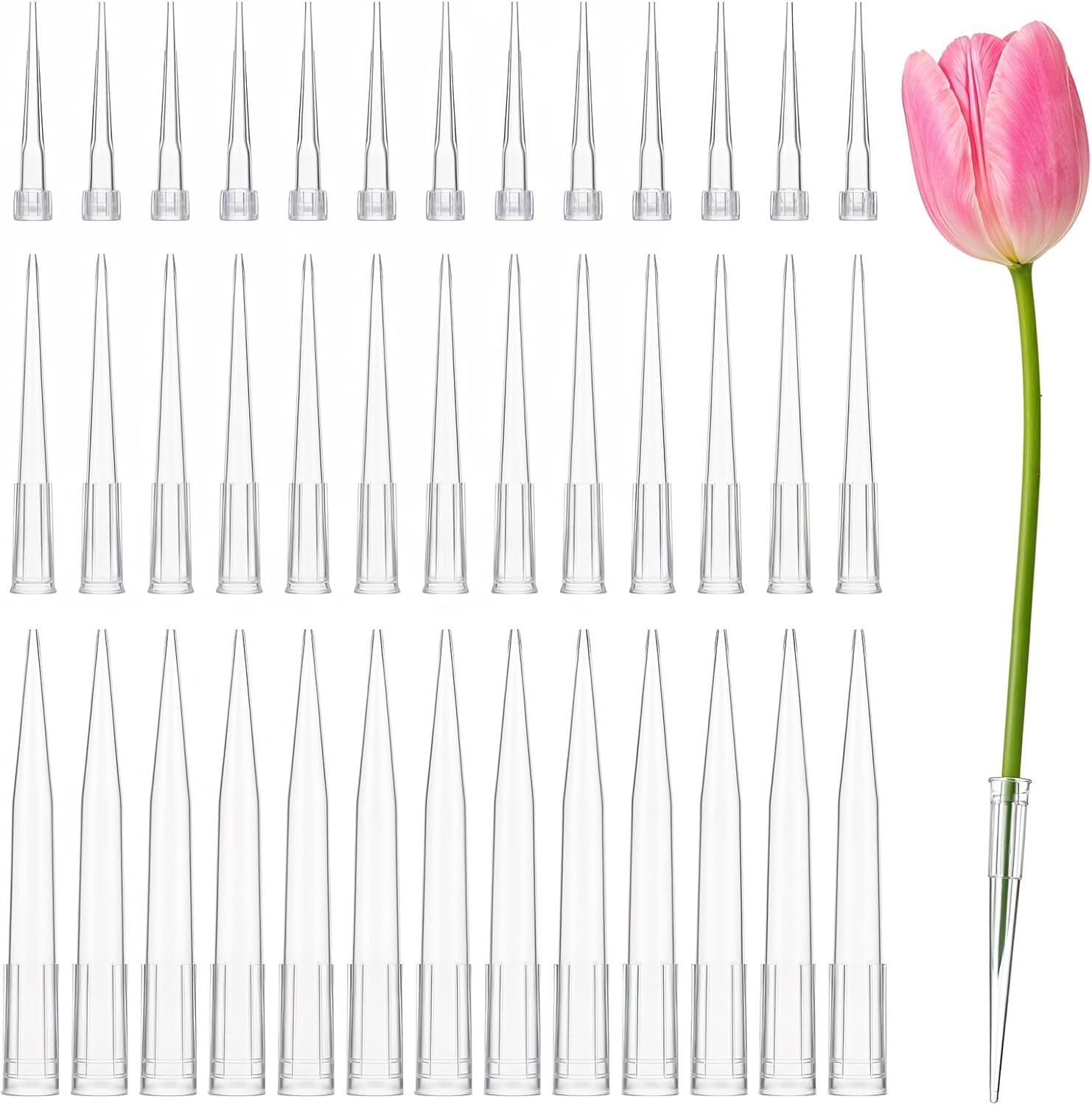 60 Pcs Plastic Flower Stems Tube Holder 3 Sizes Clear Flower Posy Picks Pointed End Floral Tubes Flowers Bouquet Accessories for DIY Cake Decoration Flowers Arrangement Crafts