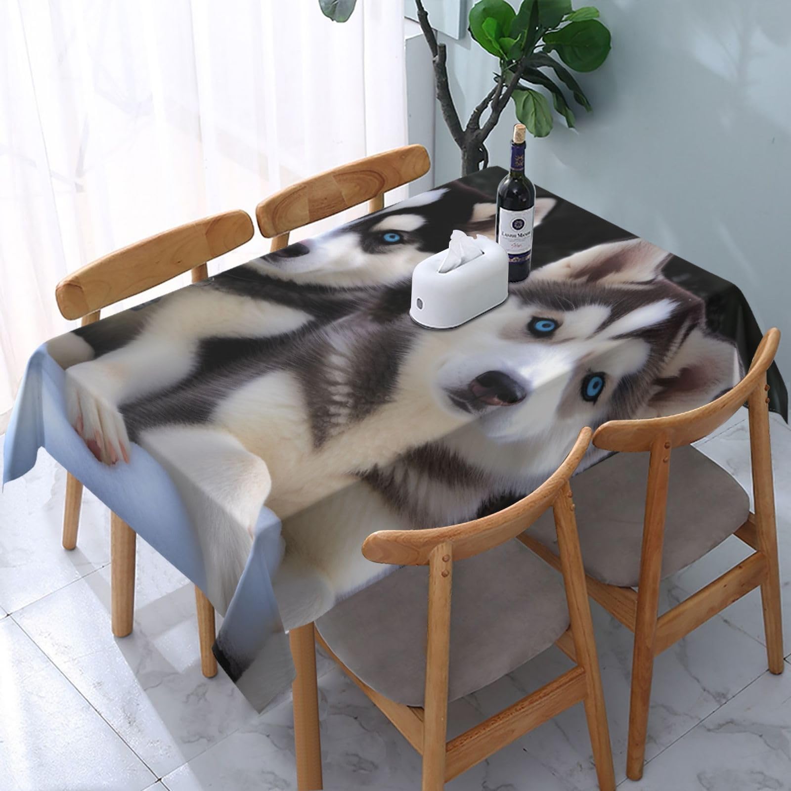 WPKJU Lovely Husky Printed Tablecloth Water Resistant Table Cover Washable Rectangle Table Cloth for Tables 54x72 in
