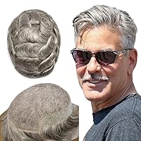 Vista 50 de Tupé de encaje suizo para hombres, piezas de cabello humano real, encaje frontal, sistema de reemplazo de cabello tipo tupé, nudo blanqueado, línea