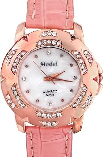 Qtqgoitem Lady Rhinestone Decor Faux Leather Strap Quartz Wrist Watch Pink (Model: f9e 775 b46 a52 1a8)