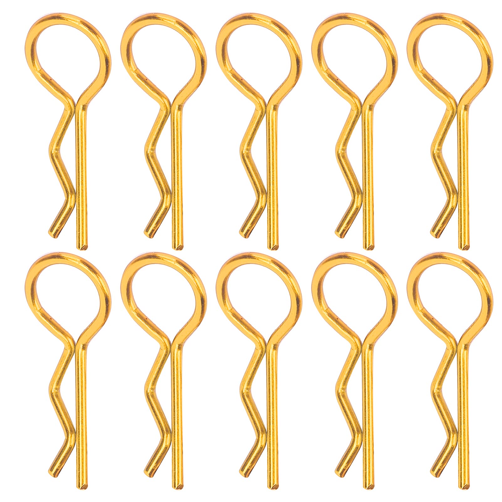 RC Car Shell Clips, 10Pcs Metal Body Clips Pins Bent Springy R Shape Upgrades Replacement for 1/5 1/6 1/8 1/10 RC Car (Gold)