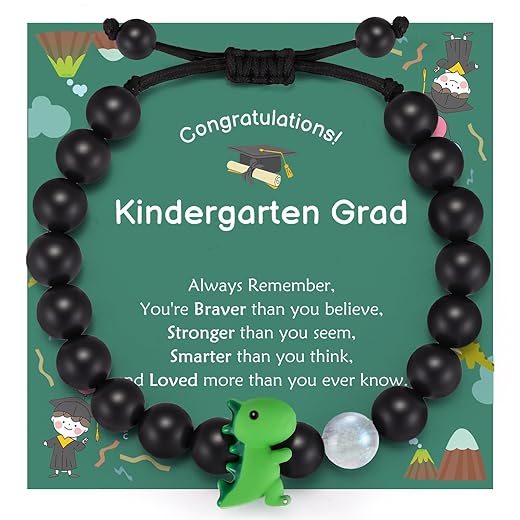 MEALGUET Dinosaur Bracelet Gifts for Boys Girls, Natural Gemstone Moonstone Beaded Boy Bracelets for Son Daughter Grandson Dinosaur Costume Kindergarten Preschool Birthday Graduation Gifts